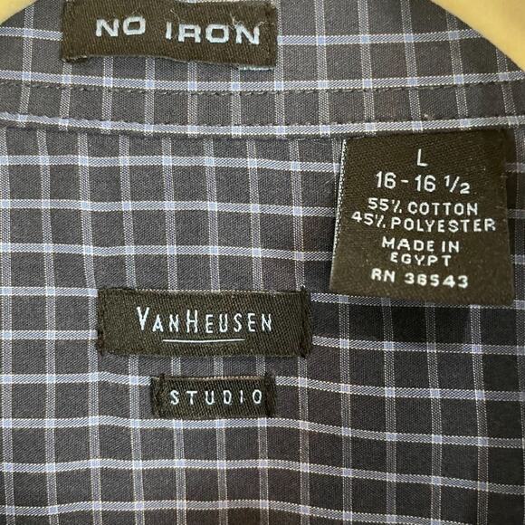 Van Heusen Studio No Iron Windowpane Check Shirt Size Large - Picture 5 of 8
